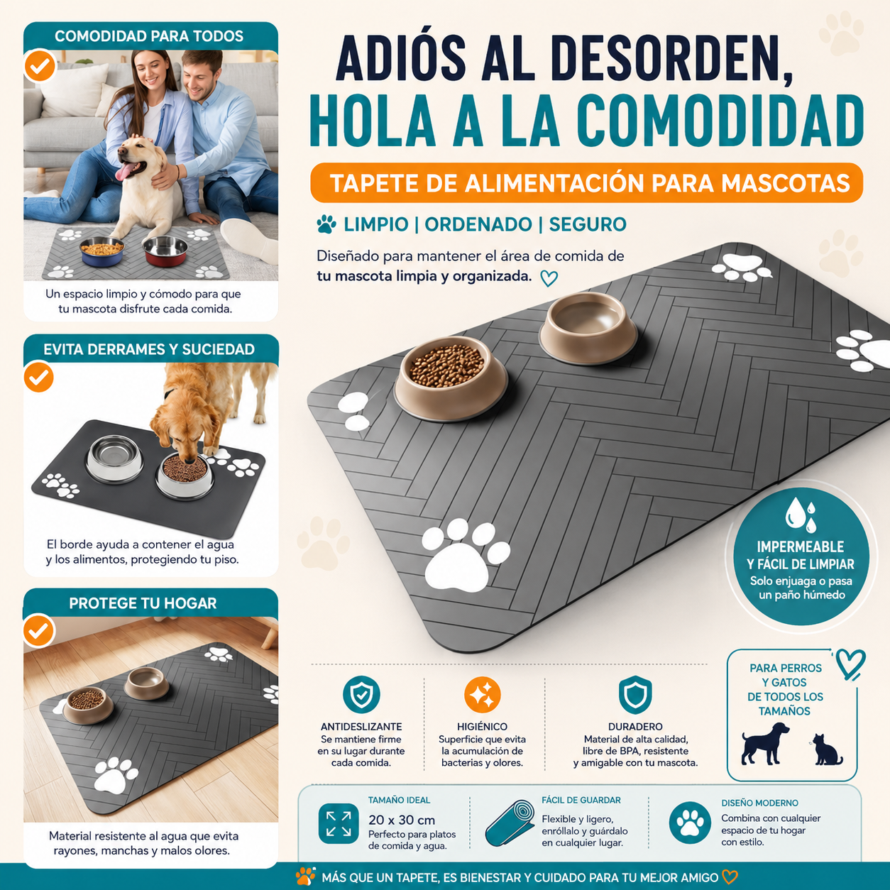 Tapete de alimentación para mascotas