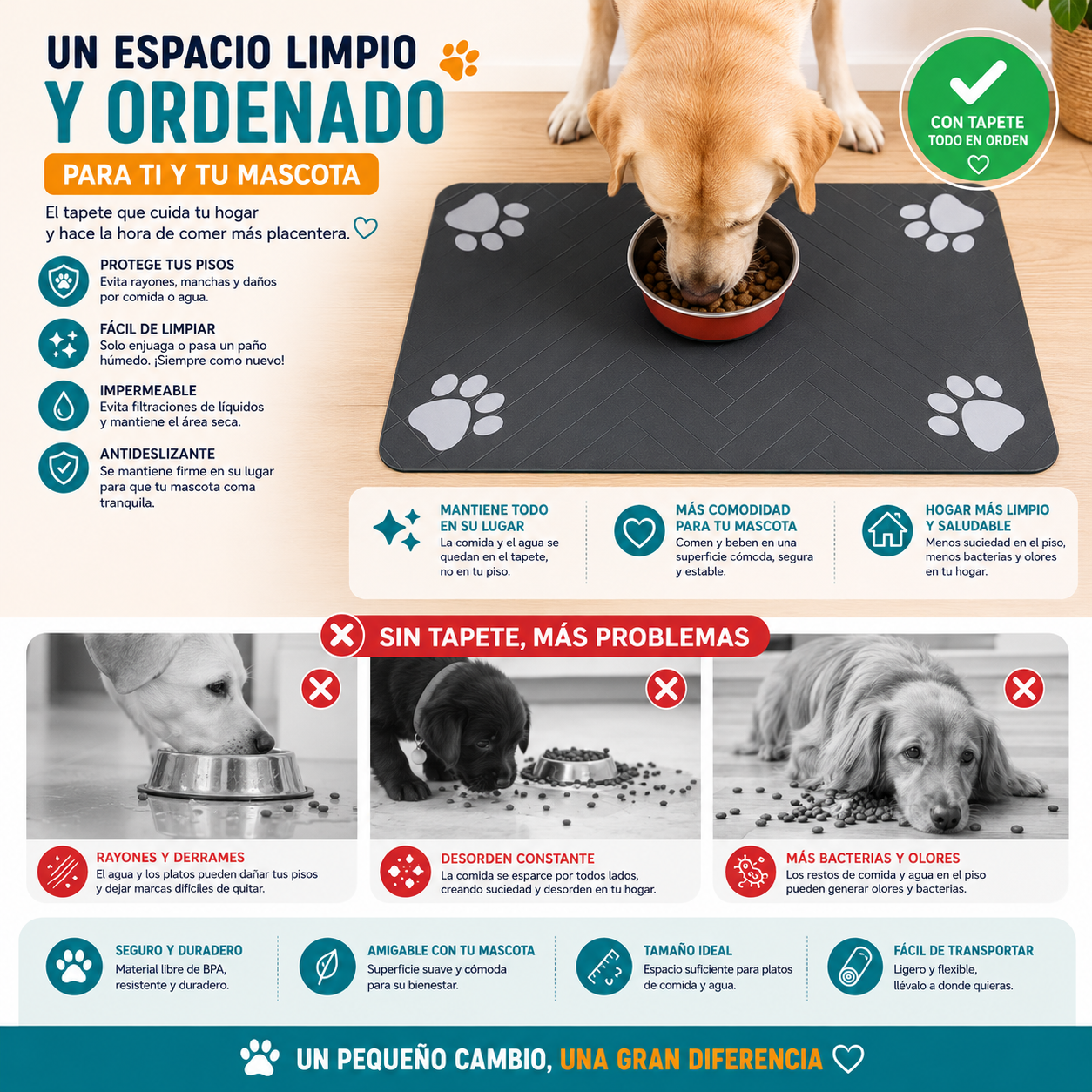 Tapete de alimentación para mascotas