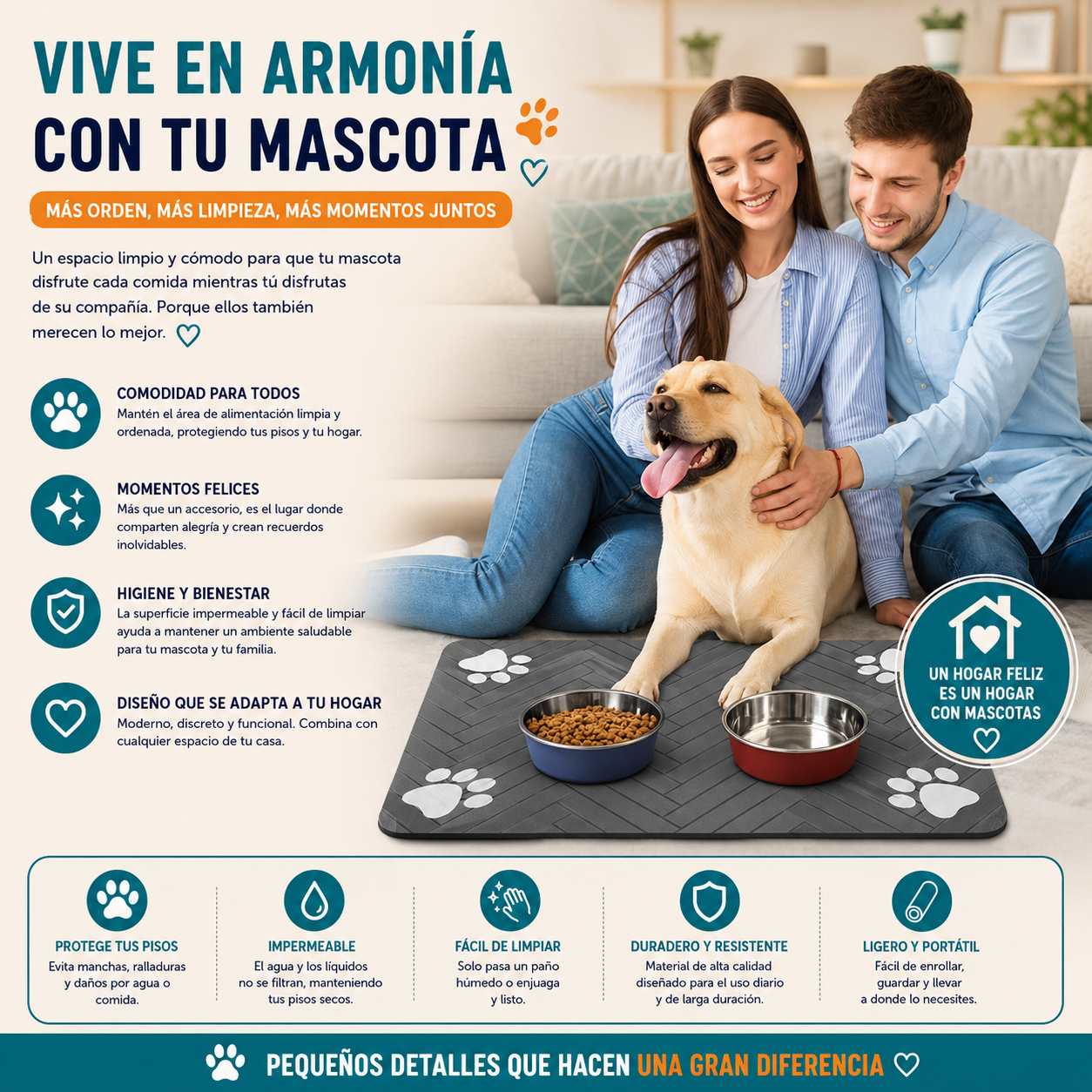Tapete de alimentación para mascotas