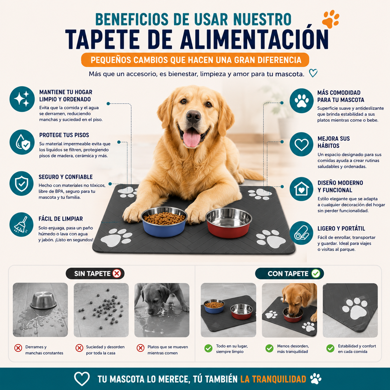 Tapete de alimentación para mascotas