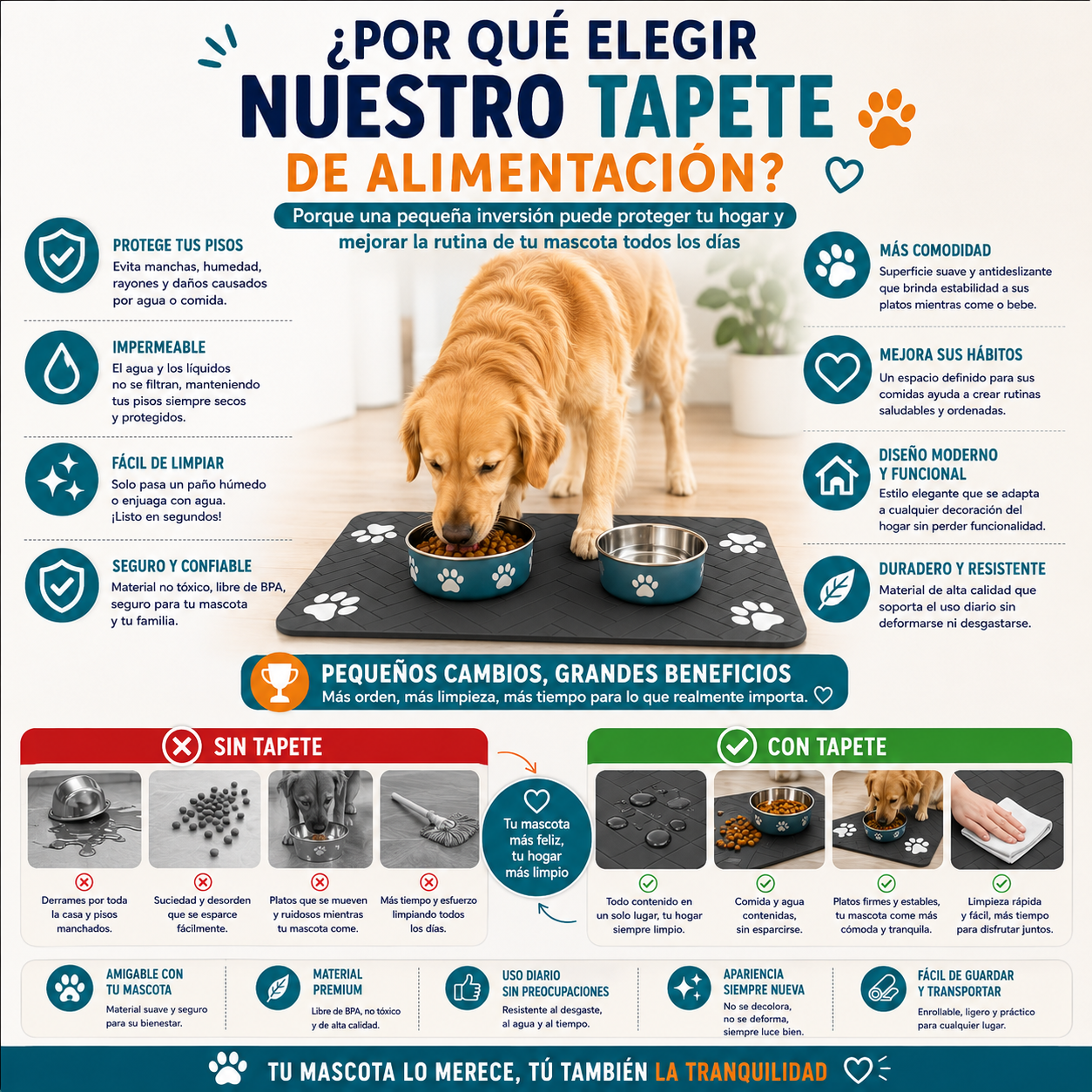 Tapete de alimentación para mascotas
