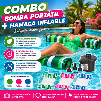 Combo Hamaca Inflable y Bomba Portátil